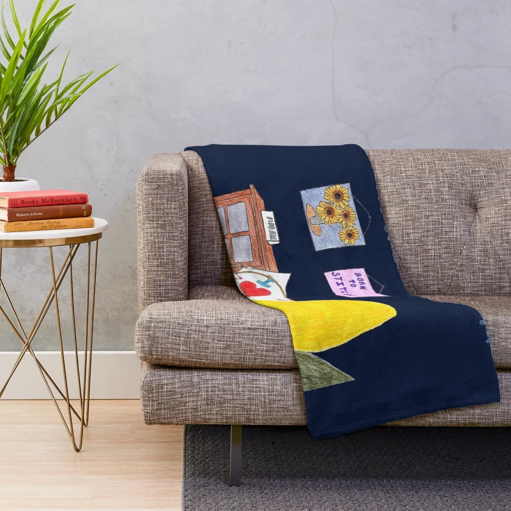 Plush blanket featuring a sewing and crafting design