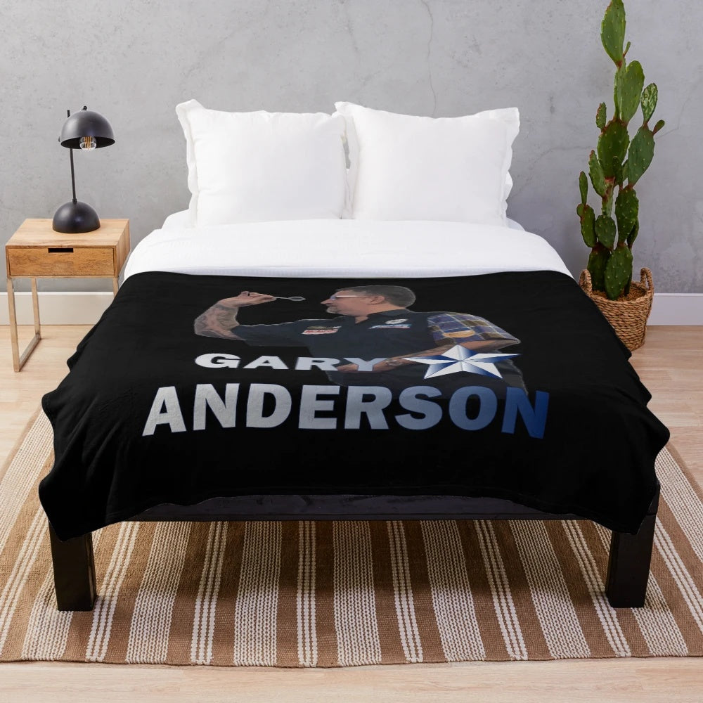 Plush blanket featuring the image of darts player Gary Anderson