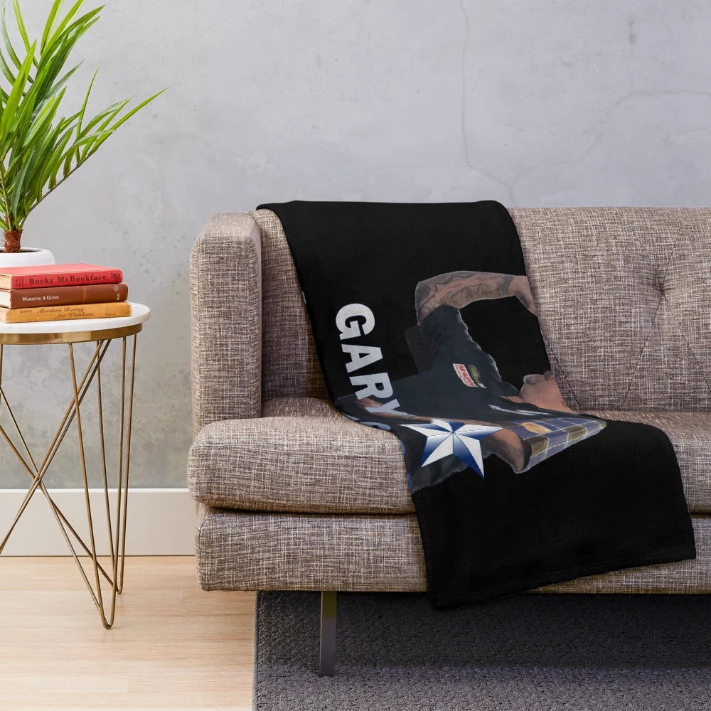 Plush blanket featuring the image of darts player Gary Anderson