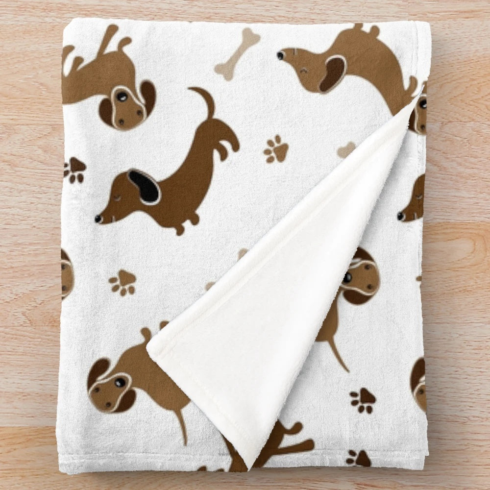 Funny plush blanket with dachshund/sausage dog design