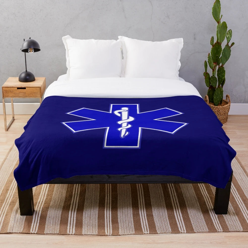 Plush blanket with EMT, EMS, and first responder design