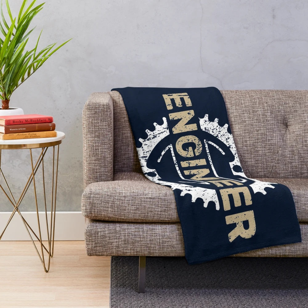 Cozy plush blanket featuring an engineering and mechanical design