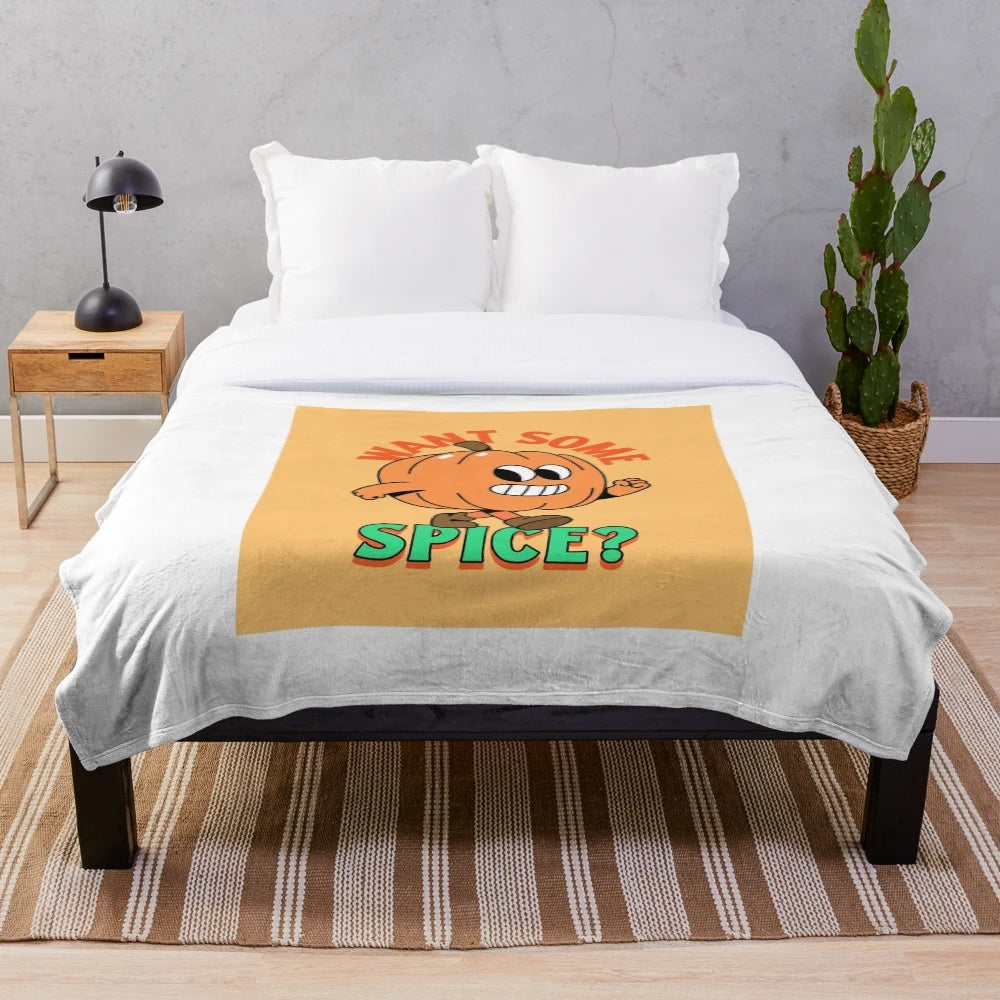 Soft and warm plush blanket in fall colors and pumpkin spice design