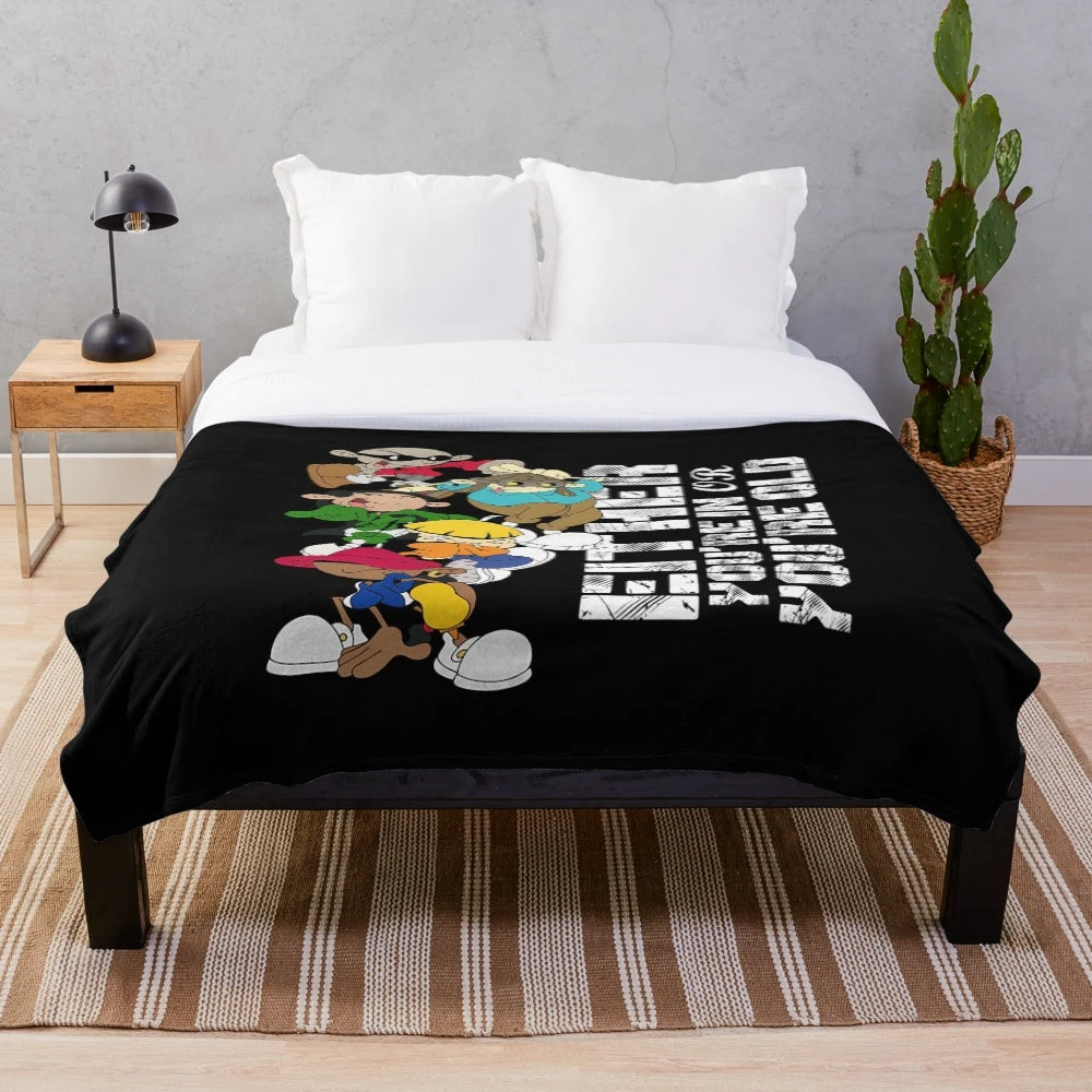 Plush blanket with a nostalgic "Kids Next Door" inspired design