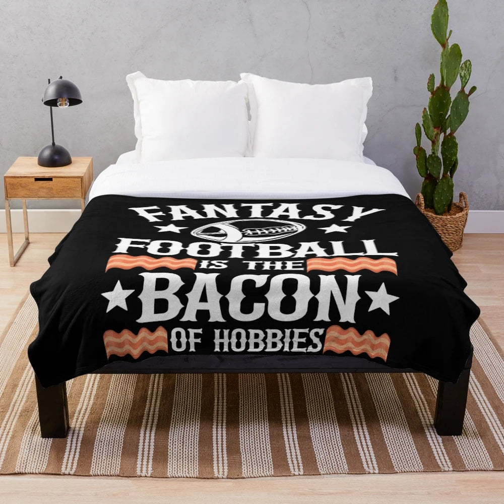 Fantasy Football Plush Blanket with Bacon Design