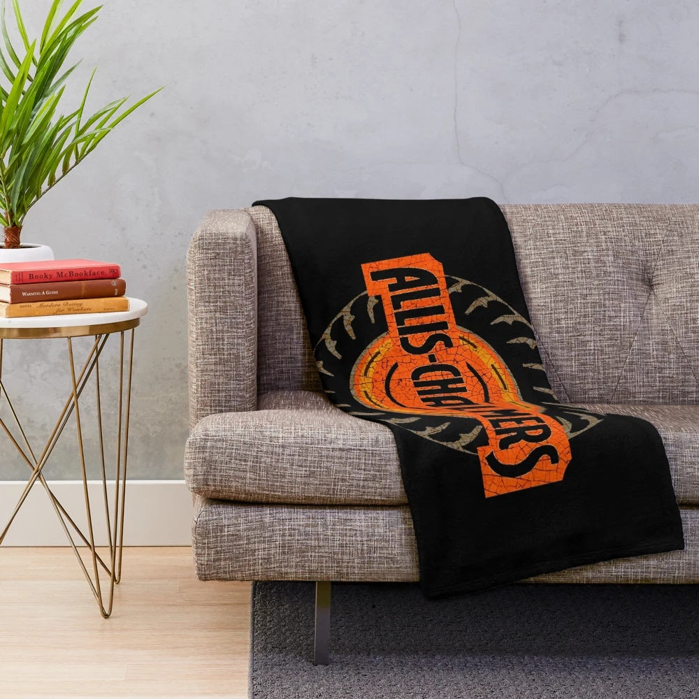 Allis-Chalmers inspired plush blanket featuring cows, tractors, and farming imagery