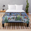 Plush blanket with snowy winter scene for Christmas decor