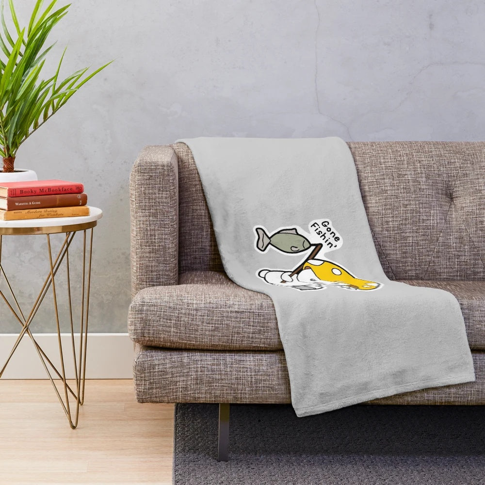 Plush blanket featuring a fishing and cottagecore design