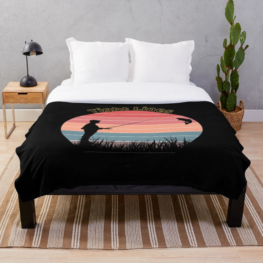 Plush blanket with fishing-themed design