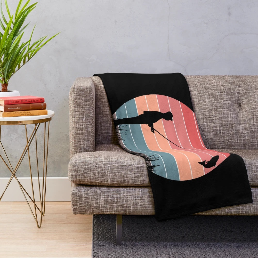 Plush blanket with fishing-themed design