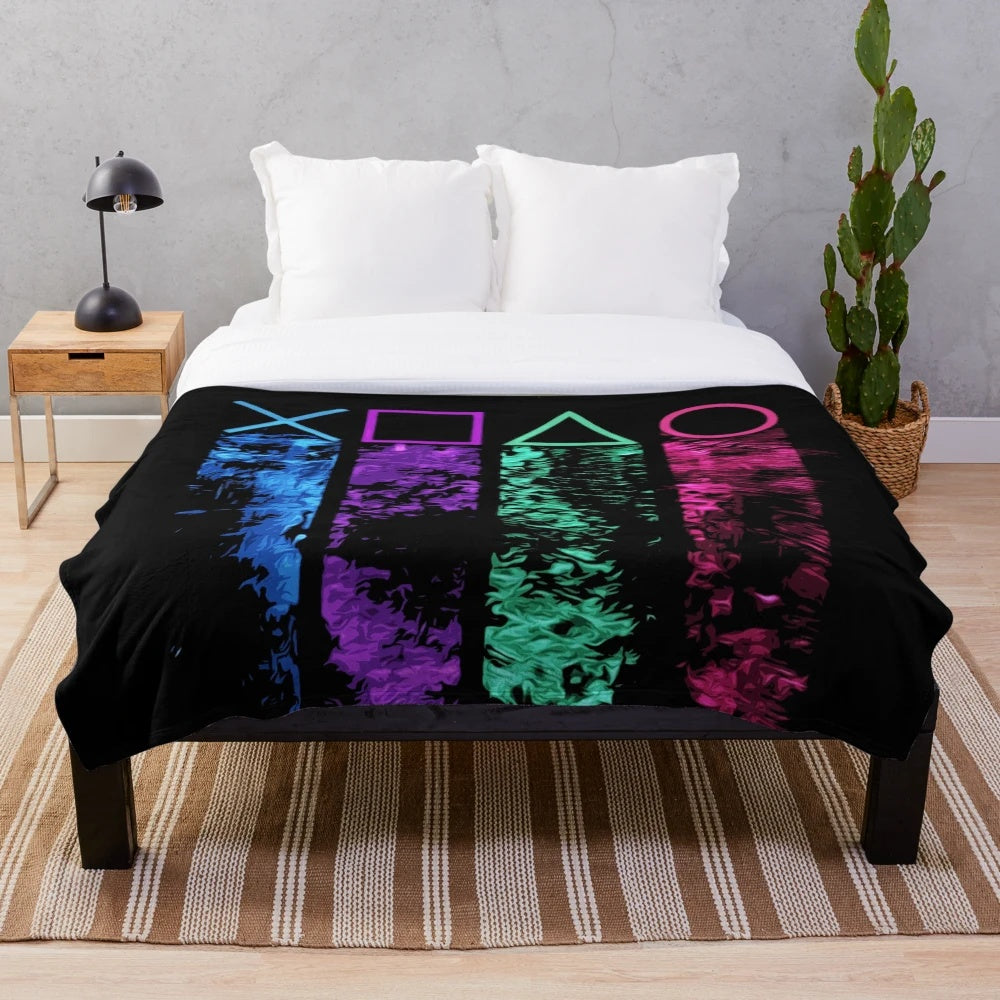 Plush blanket with video game and anime design