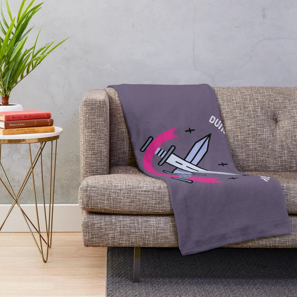 Pink plush blanket with video game and fantasy design for gamers