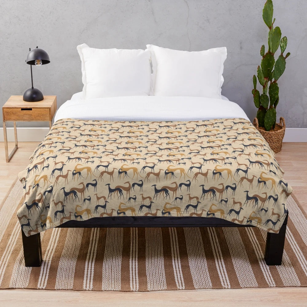 Galgos in brown plush blanket for greyhound and sighthound pets