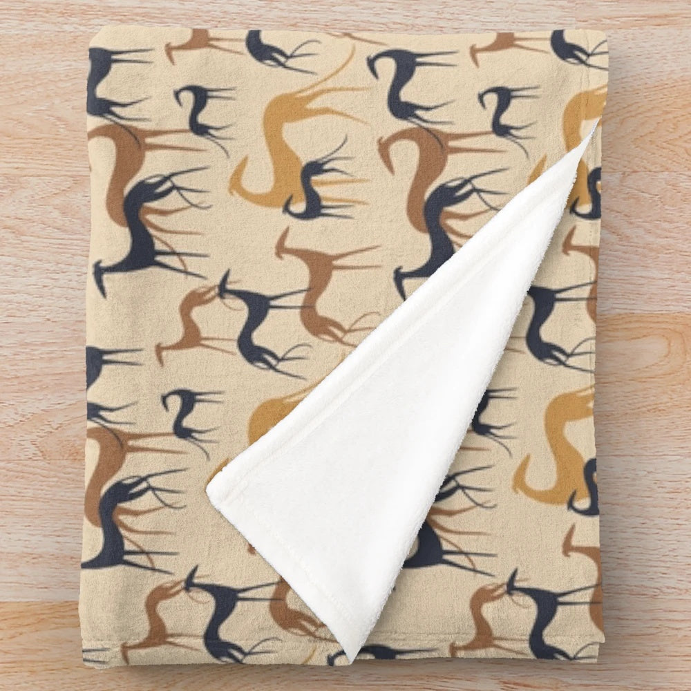 Galgos in brown plush blanket for greyhound and sighthound pets