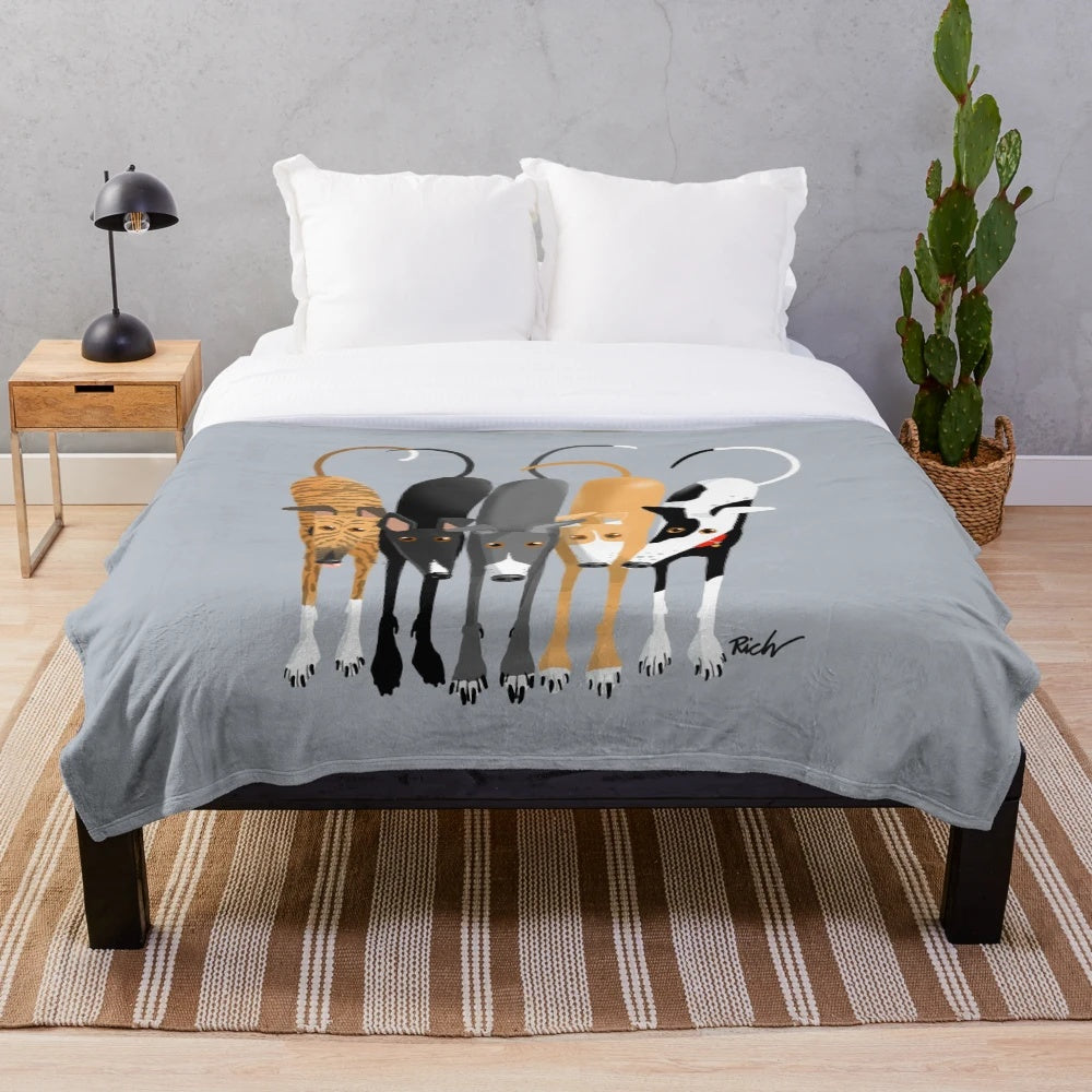 Soft and plush blanket featuring a greyhound, whippet, or sighthound design