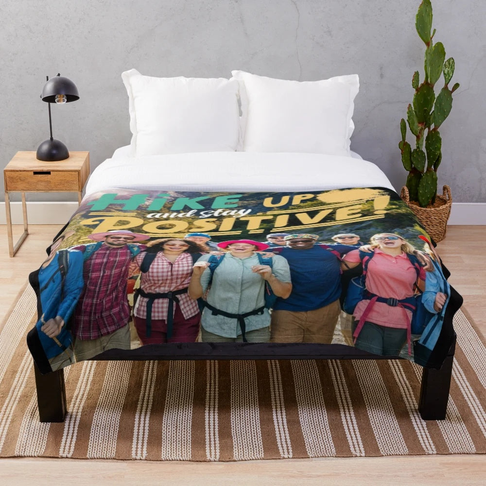 Plush blanket for hiking and outdoor adventures, featuring positive design