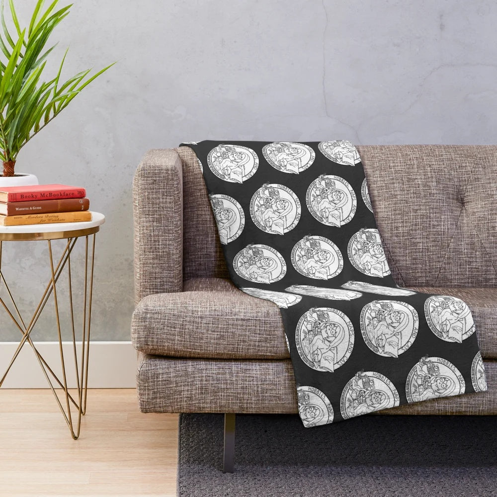 Colorless plush blanket featuring a minimalist design of hobbies, naps, and cats