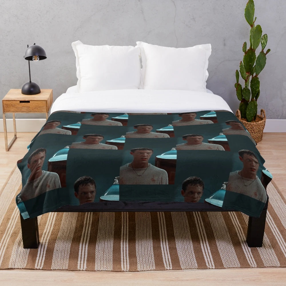 Plush blanket featuring Stu Macher, the iconic villain from the Scream movies