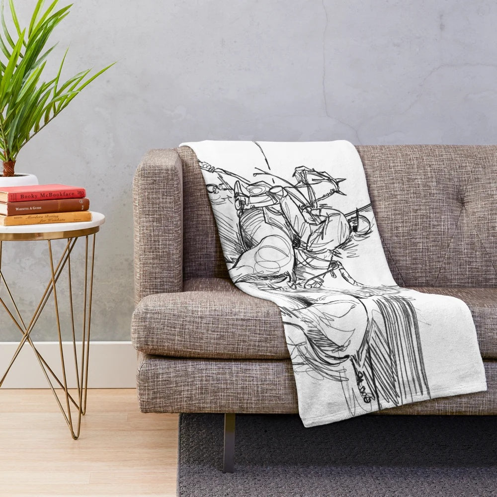 Plush blanket with sports and horse themed design