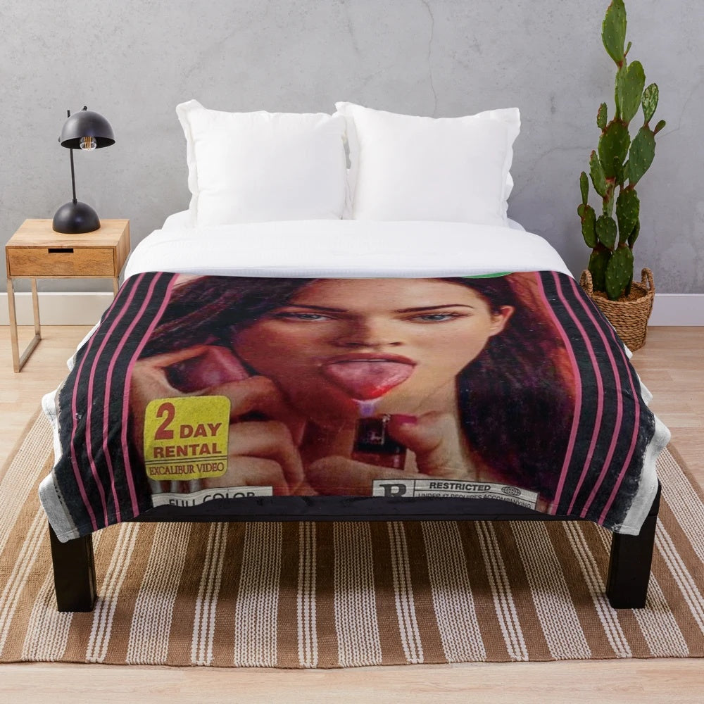 Soft and plush blanket with indie film and horror aesthetic design