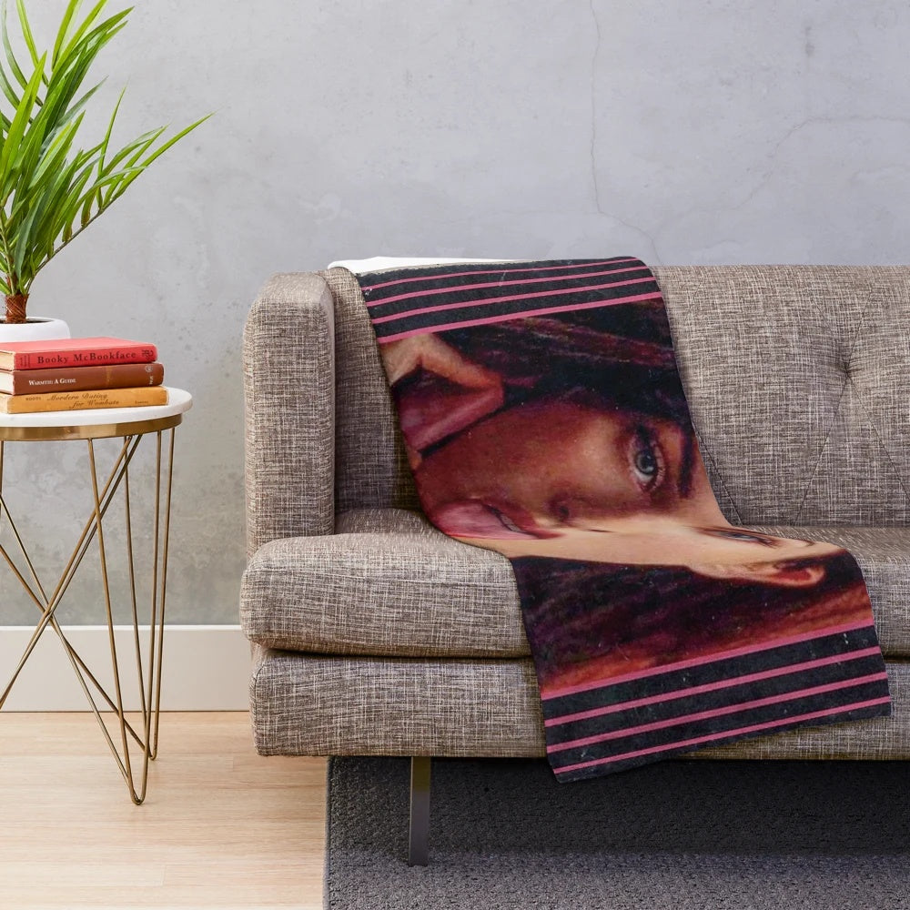 Soft and plush blanket with indie film and horror aesthetic design
