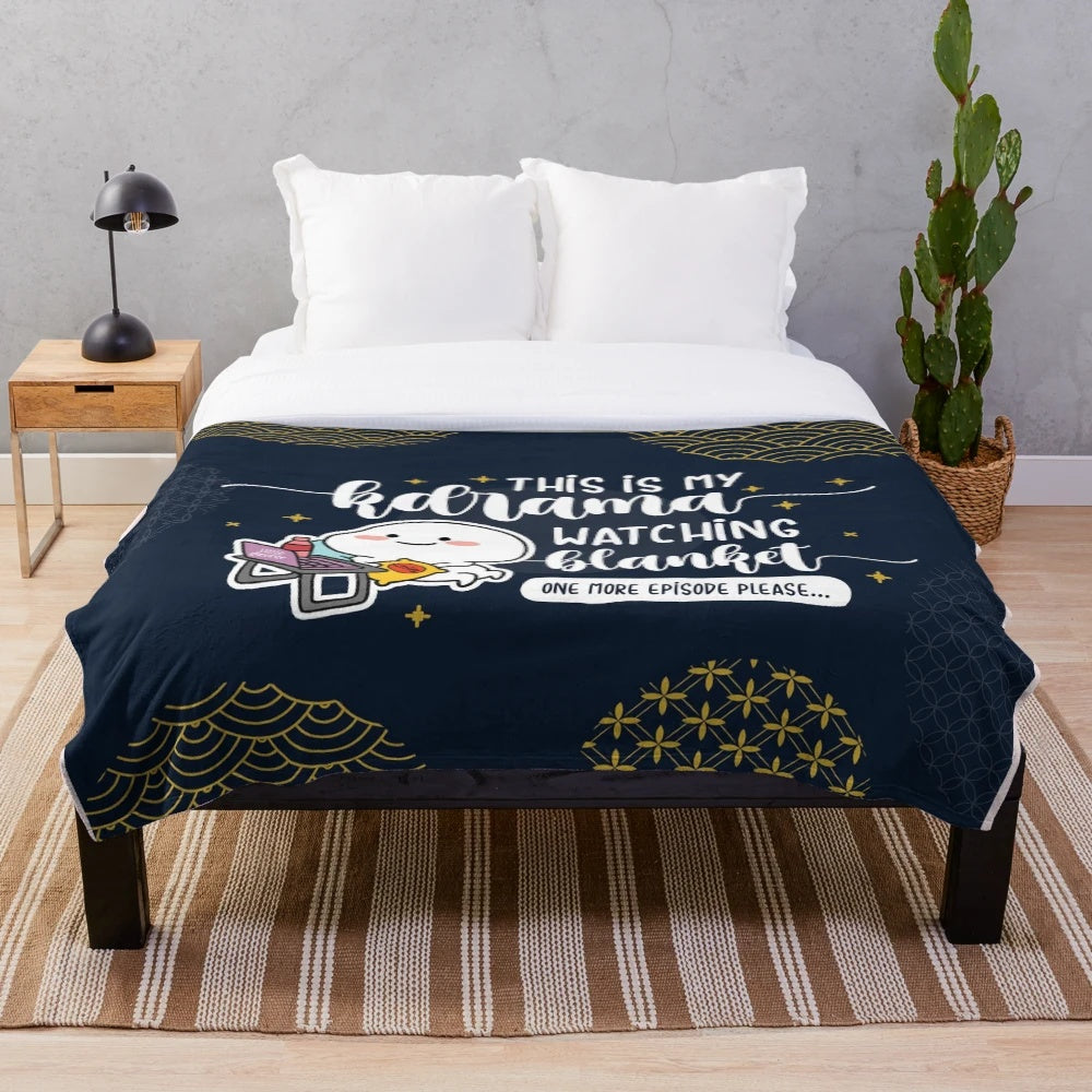 Plush blanket featuring Korean drama characters and logos
