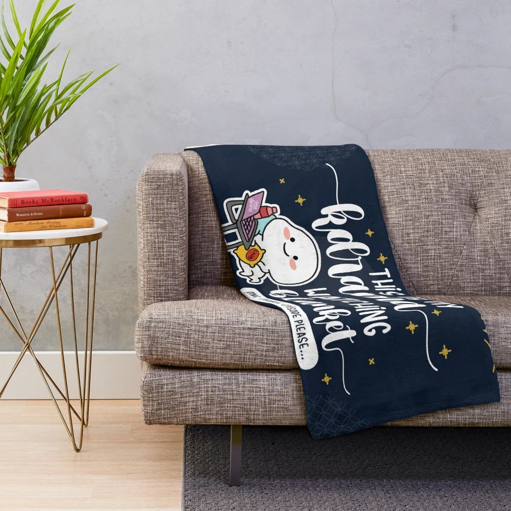 Plush blanket featuring Korean drama characters and logos