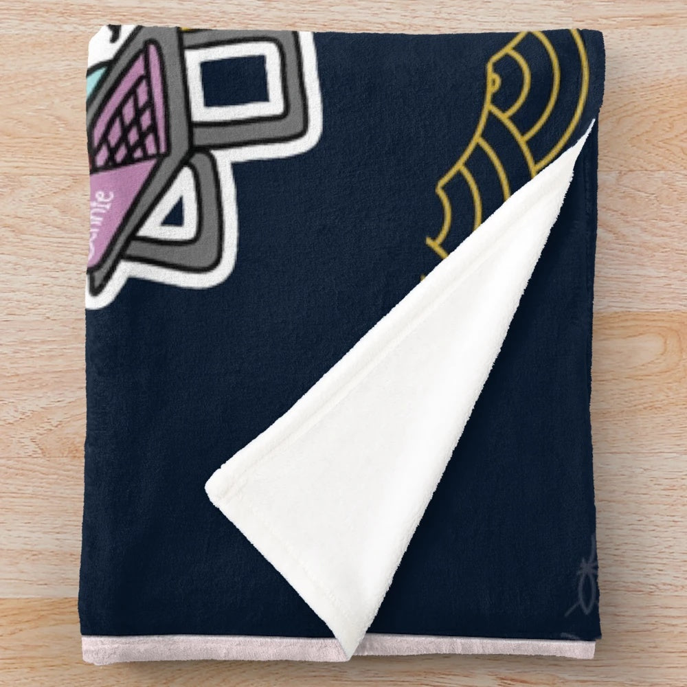 Plush blanket featuring Korean drama characters and logos