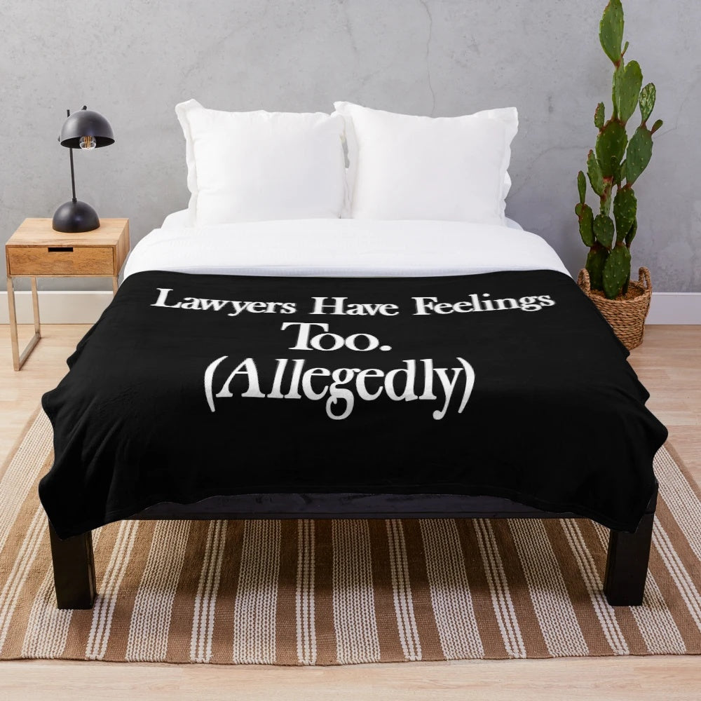 Cozy plush blanket with "Allegedly" sweatshirt design, perfect gift for lawyers and attorneys