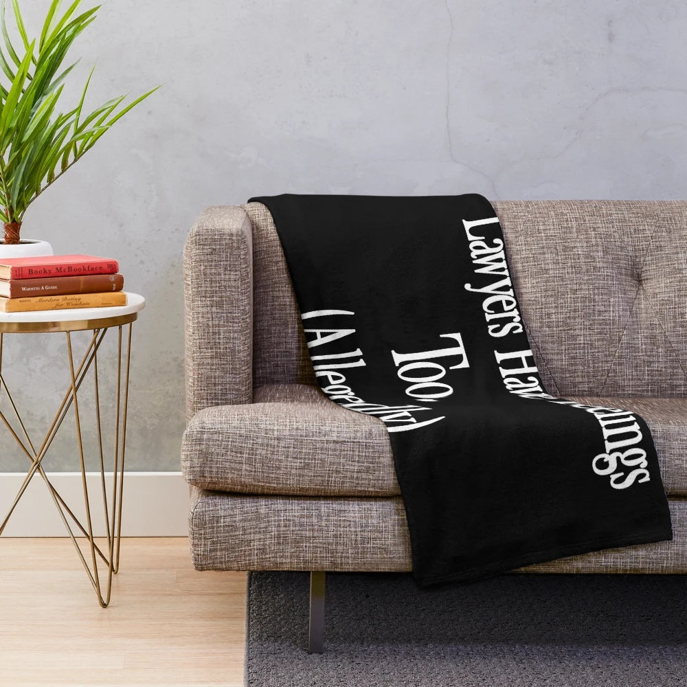 Cozy plush blanket with "Allegedly" sweatshirt design, perfect gift for lawyers and attorneys