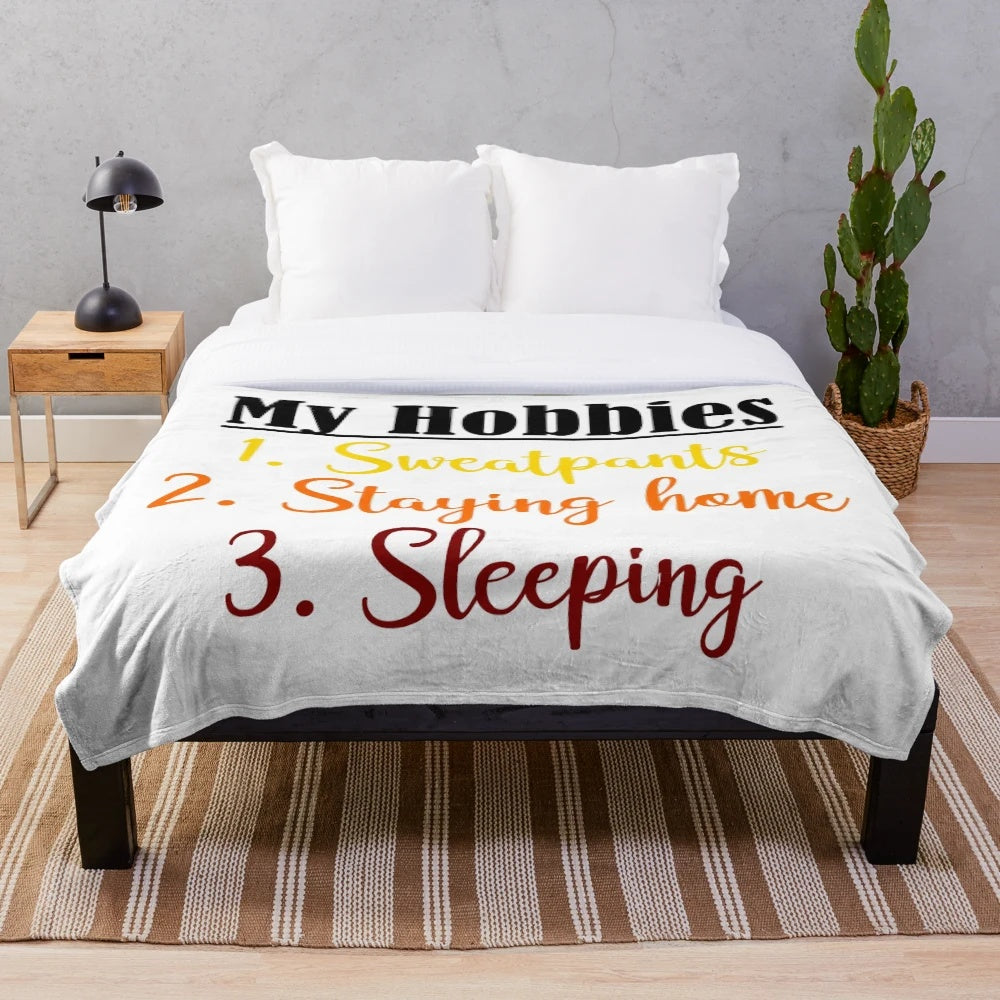 Plush blanket with a humorous "lazy bum" design