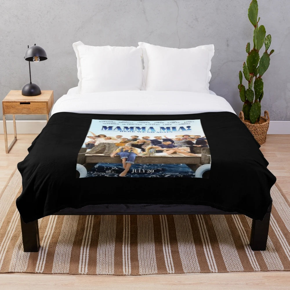 Plush blanket with musical and Italian-inspired design for Mamma Mia fans