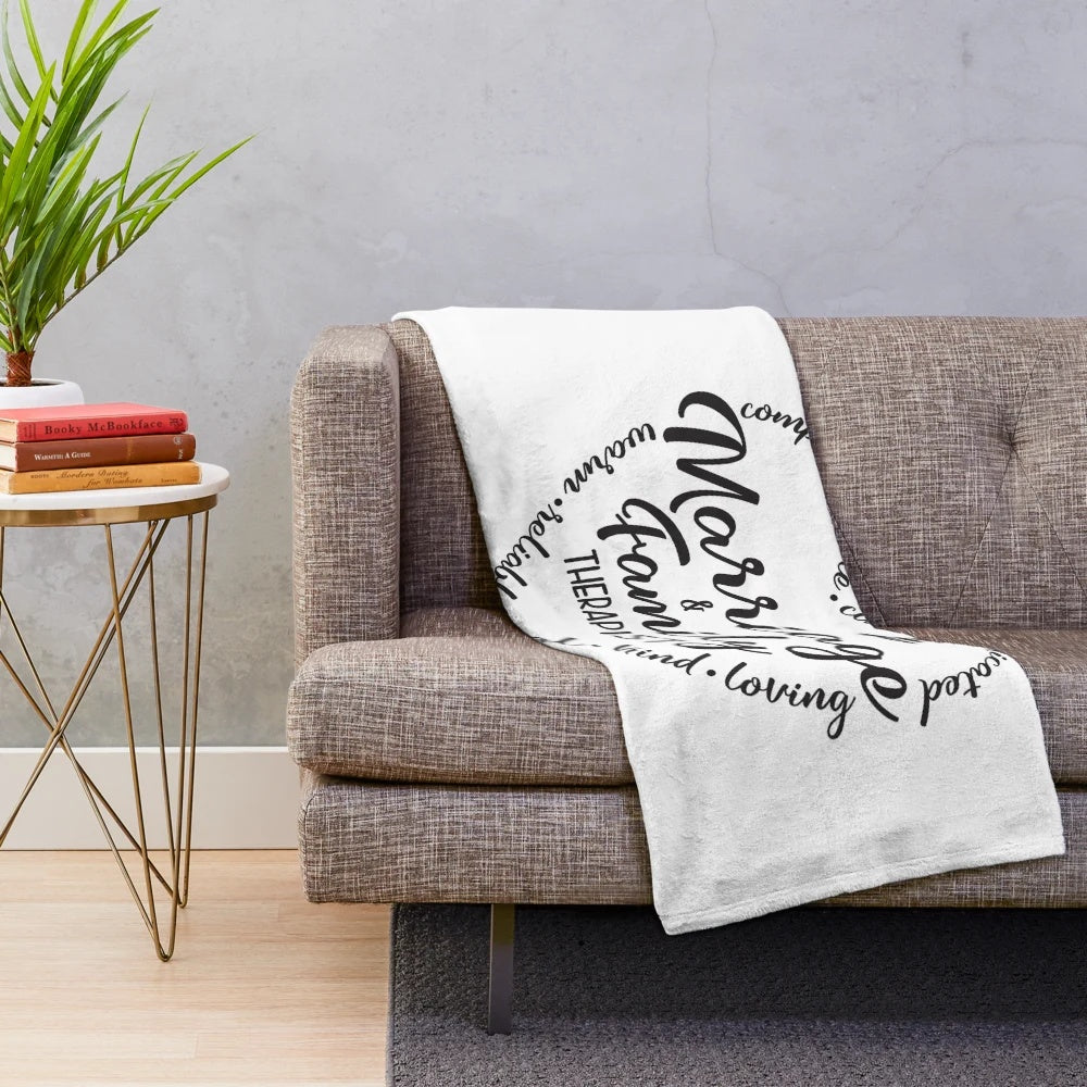 Soft and warm plush blanket featuring the text "Marriage and Family Therapist, MFT