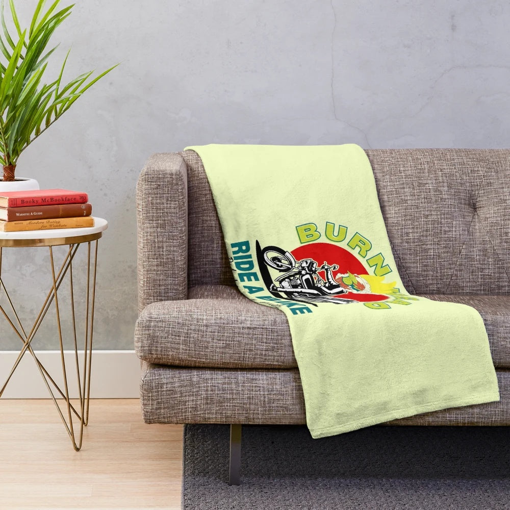 Plush blanket featuring a bold and stylish burn head design for motorcycle and scooter fans