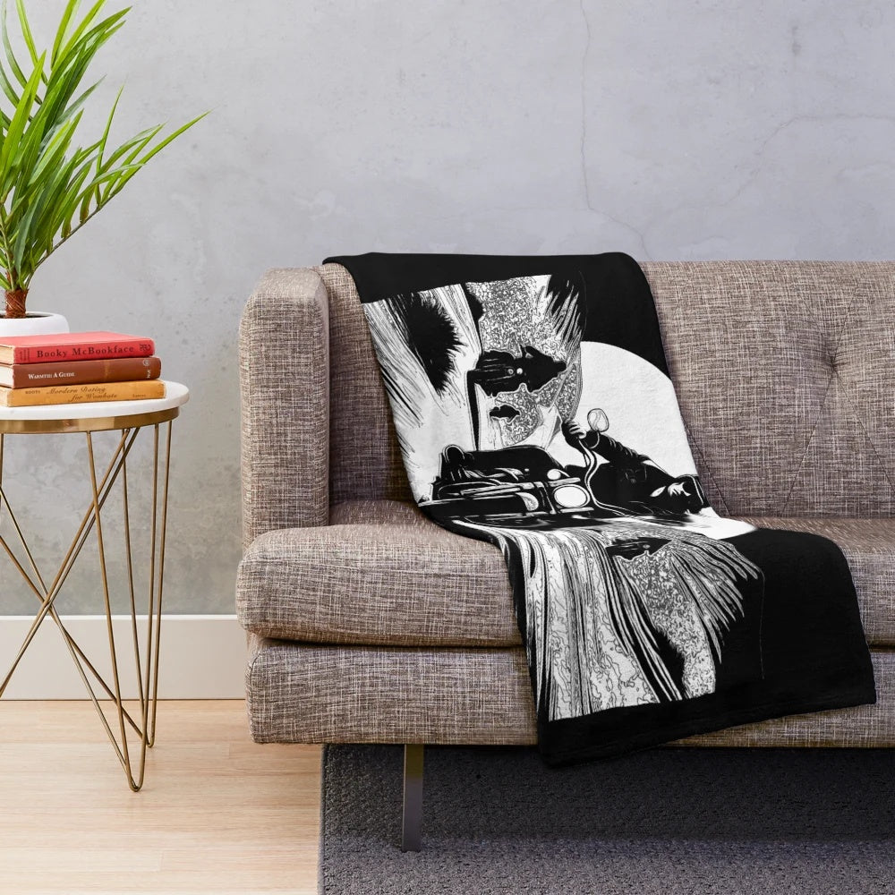 Plush blanket featuring motorcycle culture and desert riding imagery