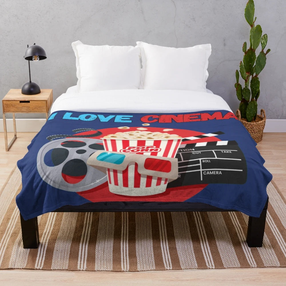 Plush blanket with cinema-inspired design for movie buffs and film enthusiasts