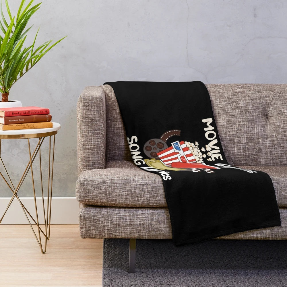 Plush blanket featuring movie quotes, song lyrics, and sarcastic phrases for cinema fans and sarcasm enthusiasts