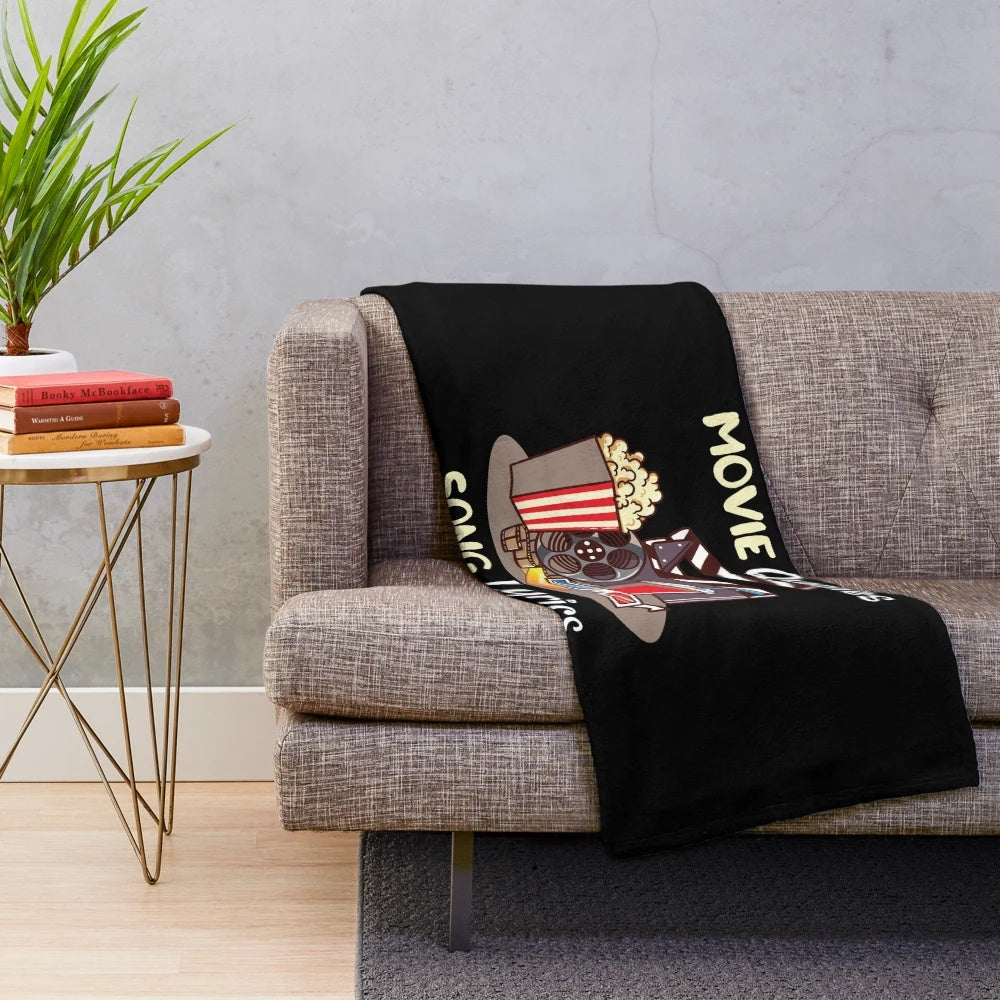 Plush blanket with movie quotes, song lyrics, and sarcasm design