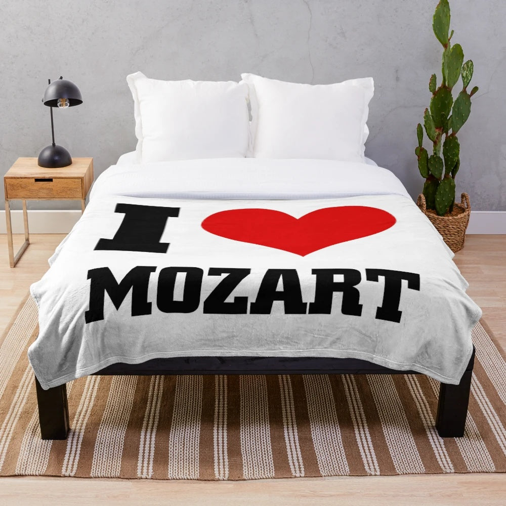Plush blanket featuring the image of Wolfgang Amadeus Mozart, the renowned classical music composer
