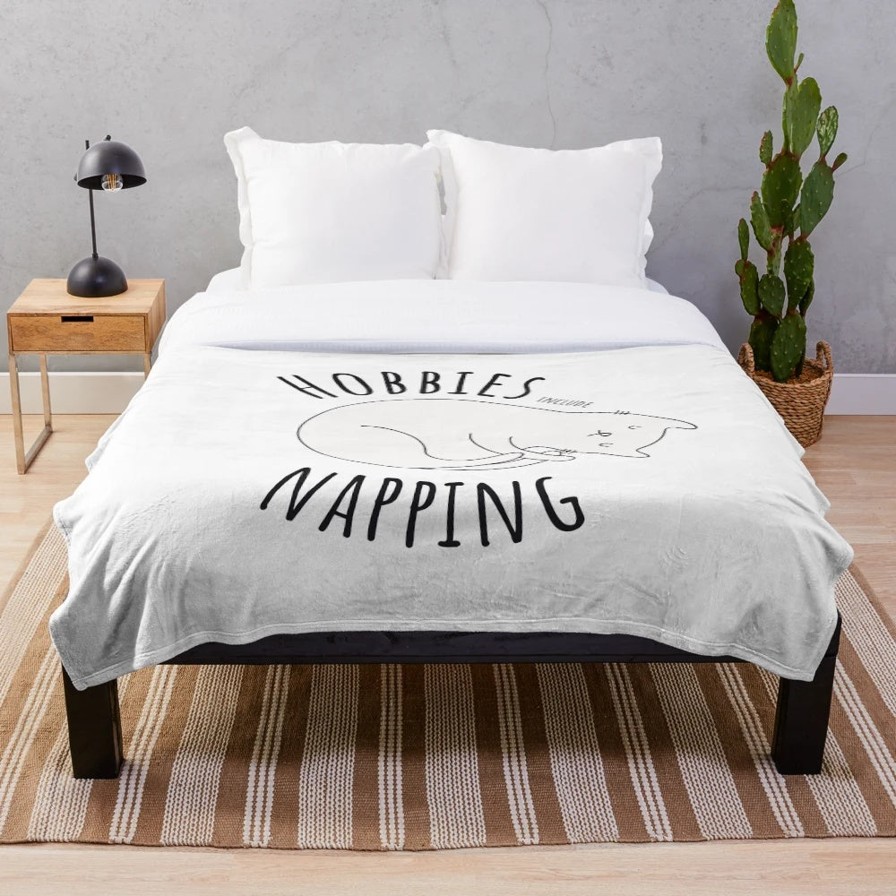 Hobbies include napping plush blanket, featuring a cozy and comfortable design for relaxation and rest.