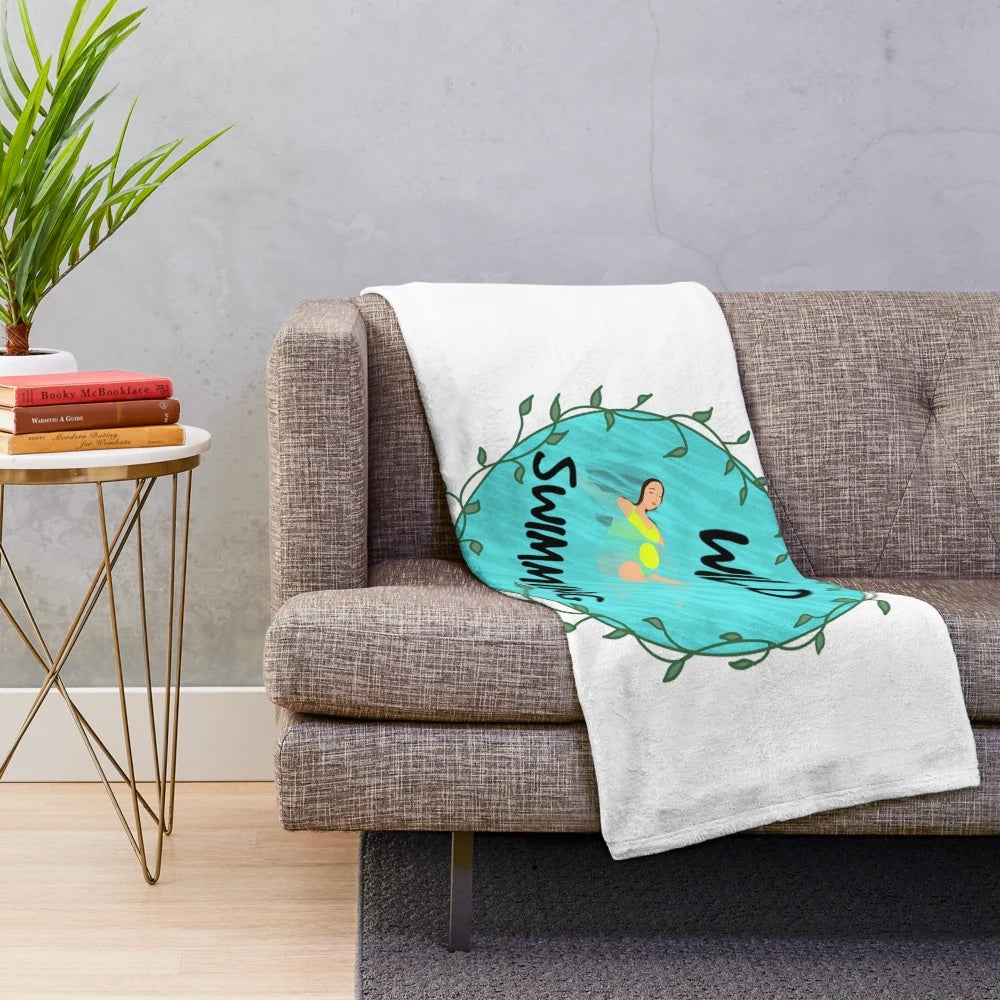 Plush blanket with a wild swimming design