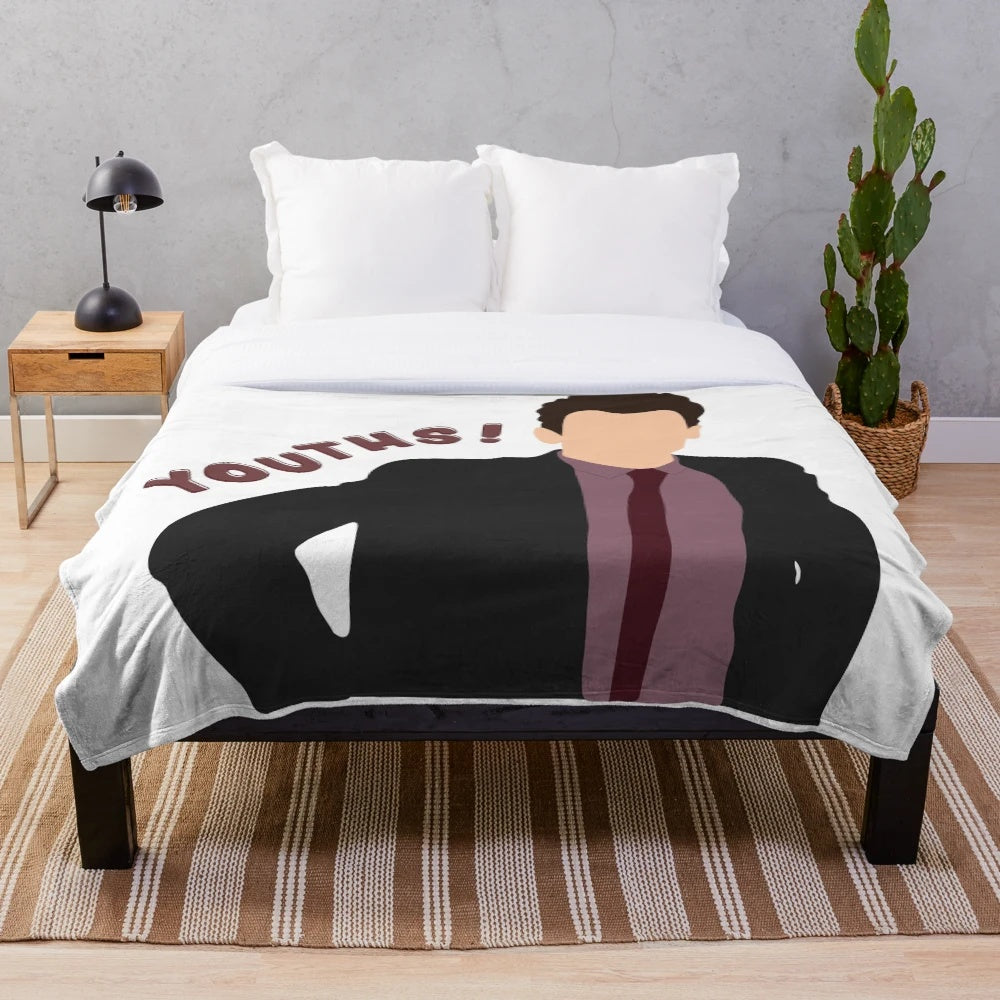 Plush blanket with New Girl characters and quotes