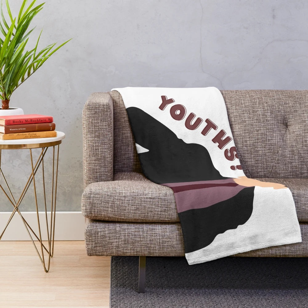 Plush blanket with New Girl characters and quotes