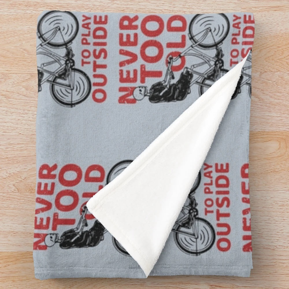 Never Too Old to Play Outside Plush Blanket with Cycling Skeleton Design