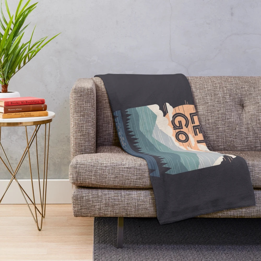 Plush blanket with mountain and nature graphic design