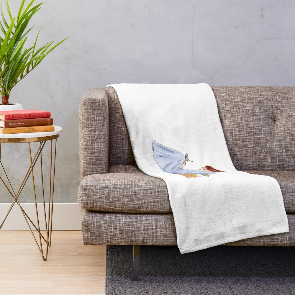Plush blanket featuring a girl with paper hobbies
