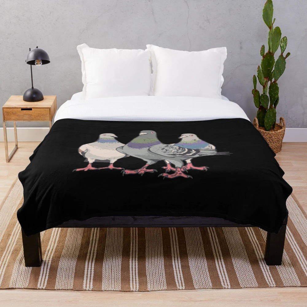 Plush blanket featuring a city pigeon design, perfect for pigeon lovers and fanciers