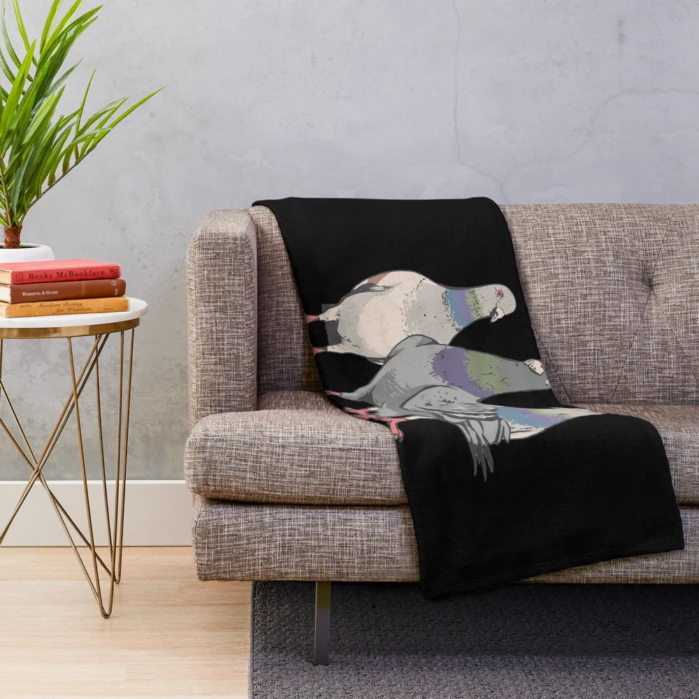 Plush blanket featuring a city pigeon design, perfect for pigeon lovers and fanciers