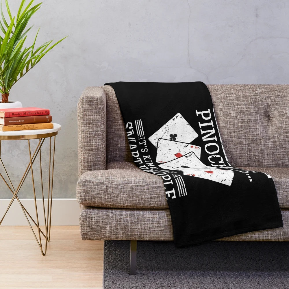 Plush blanket featuring the classic trick-taking card game Pinochle