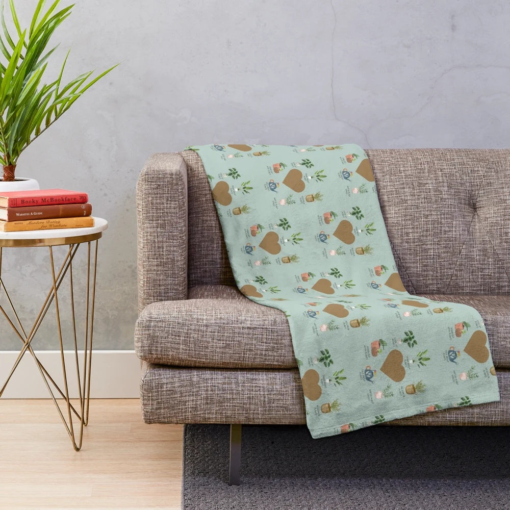 Plush blanket with a floral and botanical design for plant lovers